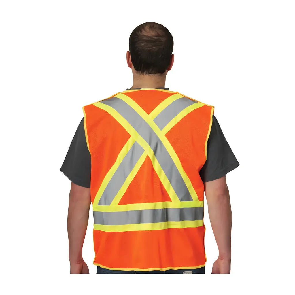 PIP 302-0211-OR/L ANSI Type R Class 2 and CAN/CSA Z96 Two-Tone X-Back Breakaway Mesh Vest