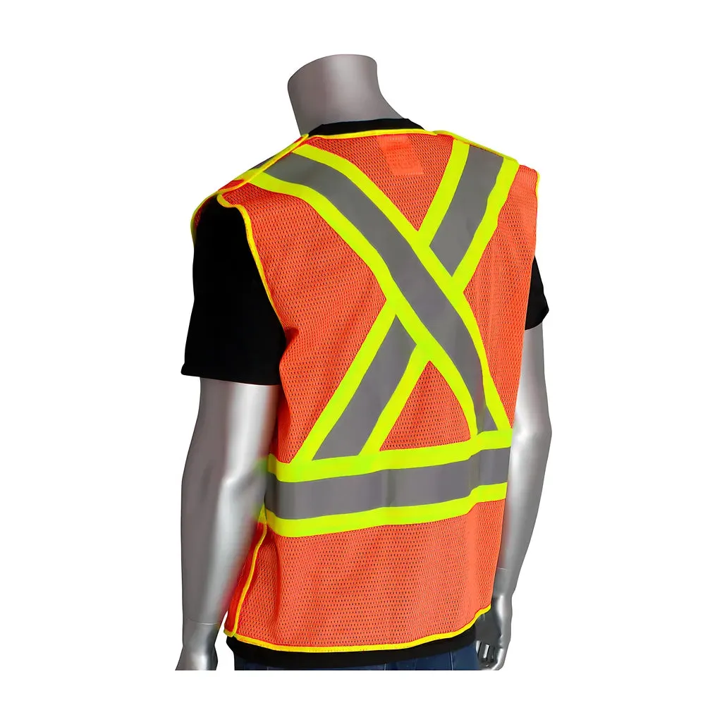 PIP 302-0211-OR/L ANSI Type R Class 2 and CAN/CSA Z96 Two-Tone X-Back Breakaway Mesh Vest