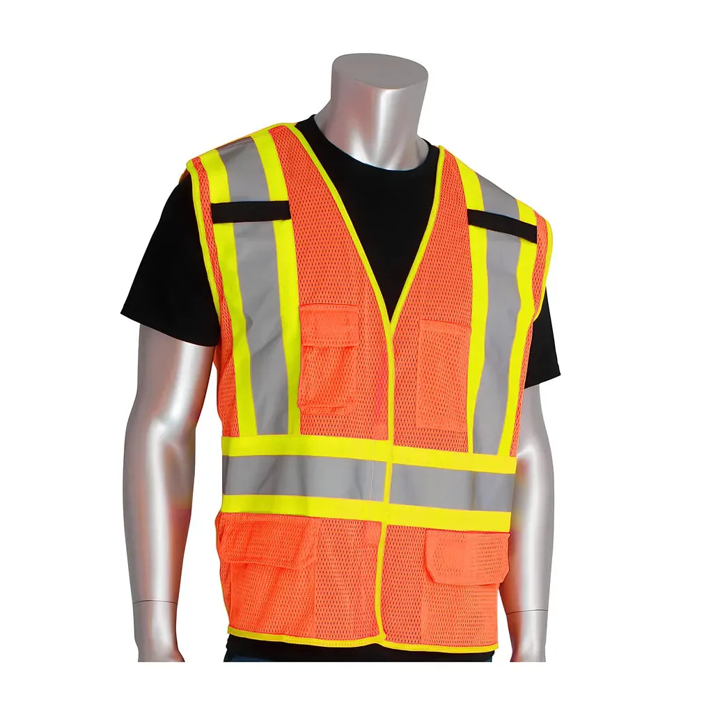 PIP 302-0211-OR/L ANSI Type R Class 2 and CAN/CSA Z96 Two-Tone X-Back Breakaway Mesh Vest