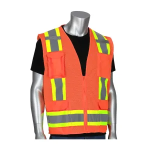 PIP 302-0500M-OR/5X ANSI Type R Class 2 Two-Tone Eleven Pocket Mesh Surveyors Vest