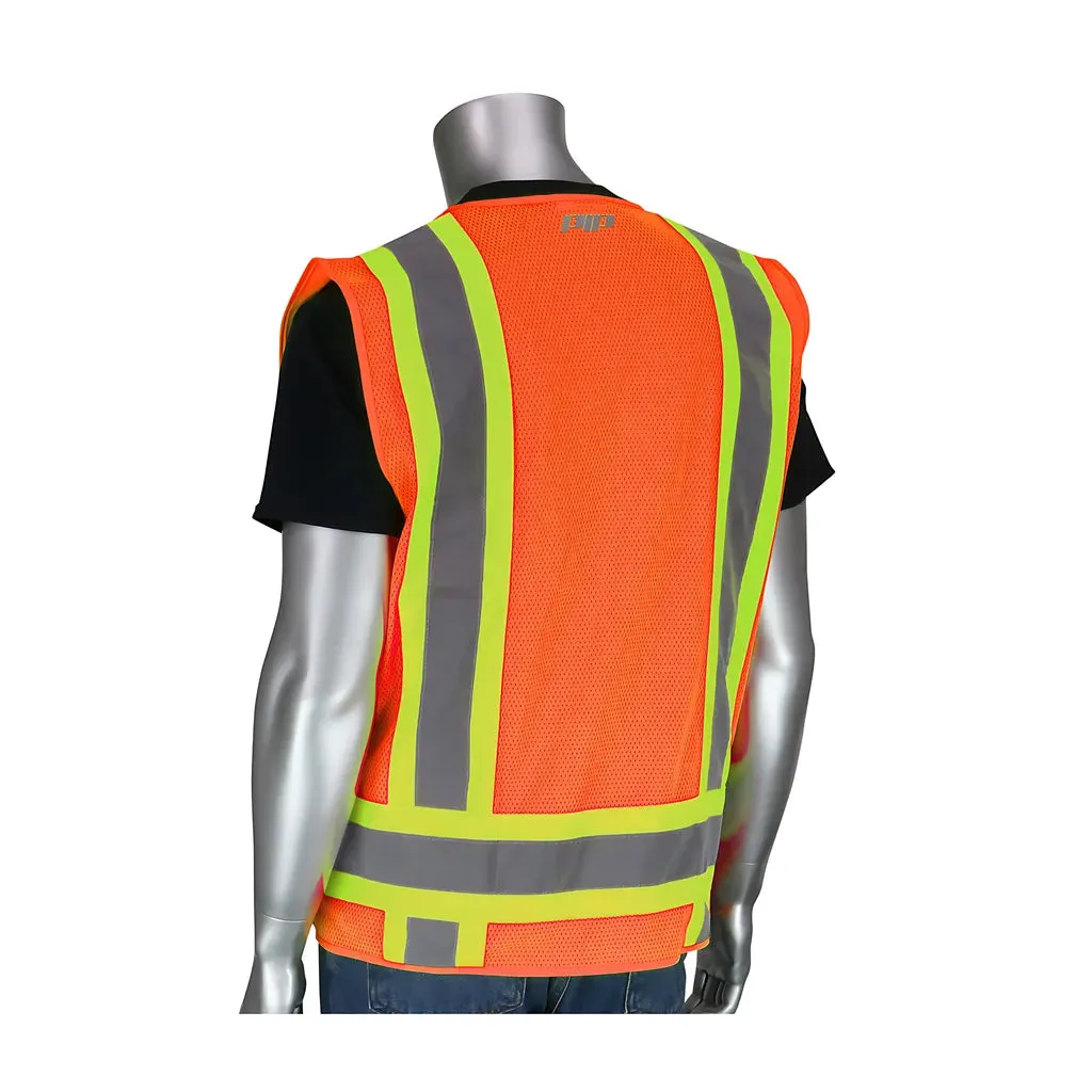 PIP 302-0500M-OR/5X ANSI Type R Class 2 Two-Tone Eleven Pocket Mesh Surveyors Vest