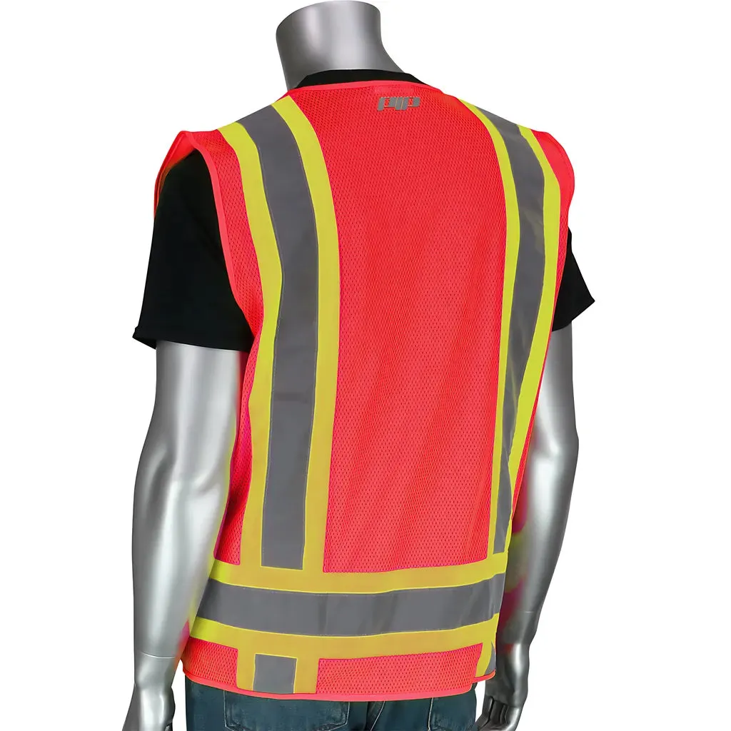 PIP 302-0500M-RD/5X ANSI Type R Class 2 Two-Tone Eleven Pocket Mesh Surveyors Vest