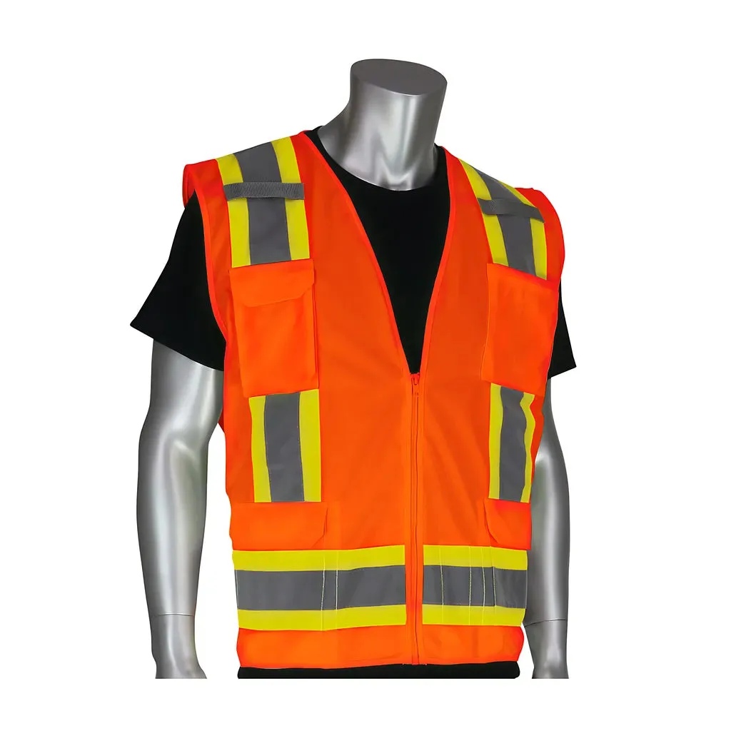 PIP 302-0500S-ORG/4X ANSI Type R Class 2 Two-Tone Eleven Pocket Solid Tricot Surveyors Vest