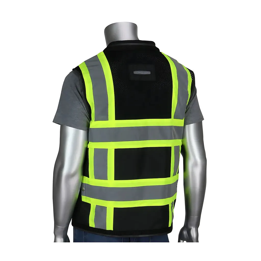 PIP 302-0800D-BK/S ANSI Type O Class 1 Black Two-Tone Eleven Pocket Tech-Ready Mesh Surveyors Vest