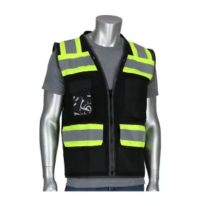 PIP 302-0800D-BK/S ANSI Type O Class 1 Black Two-Tone Eleven Pocket Tech-Ready Mesh Surveyors Vest