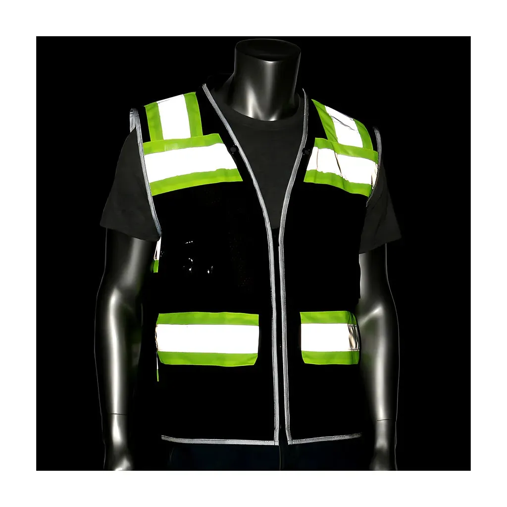 PIP 302-0800D-BK/S ANSI Type O Class 1 Black Two-Tone Eleven Pocket Tech-Ready Mesh Surveyors Vest