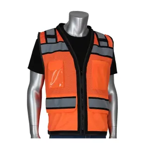 PIP 302-0800D-OR/2X ANSI Type R Class 2 Black Two-Tone Eleven Pocket Tech-Ready Mesh Surveyors Vest with "D" Ring Access