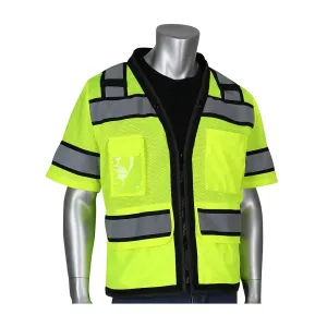 PIP 303-0800D-LY/2X ANSI Type R Class 3 Black Two-Tone Eleven Pocket Tech-Ready Mesh Surveyors Vest with "D" Ring Access