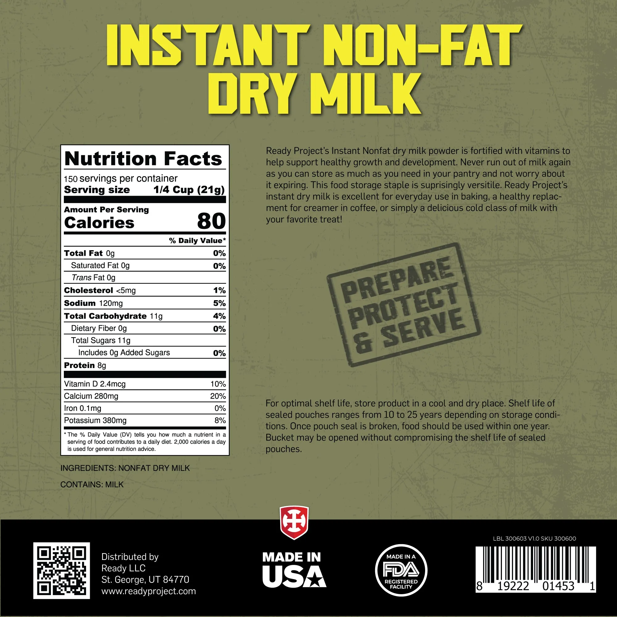 Ready Project® Instant Non-Fat Dry Milk (150 Servings)