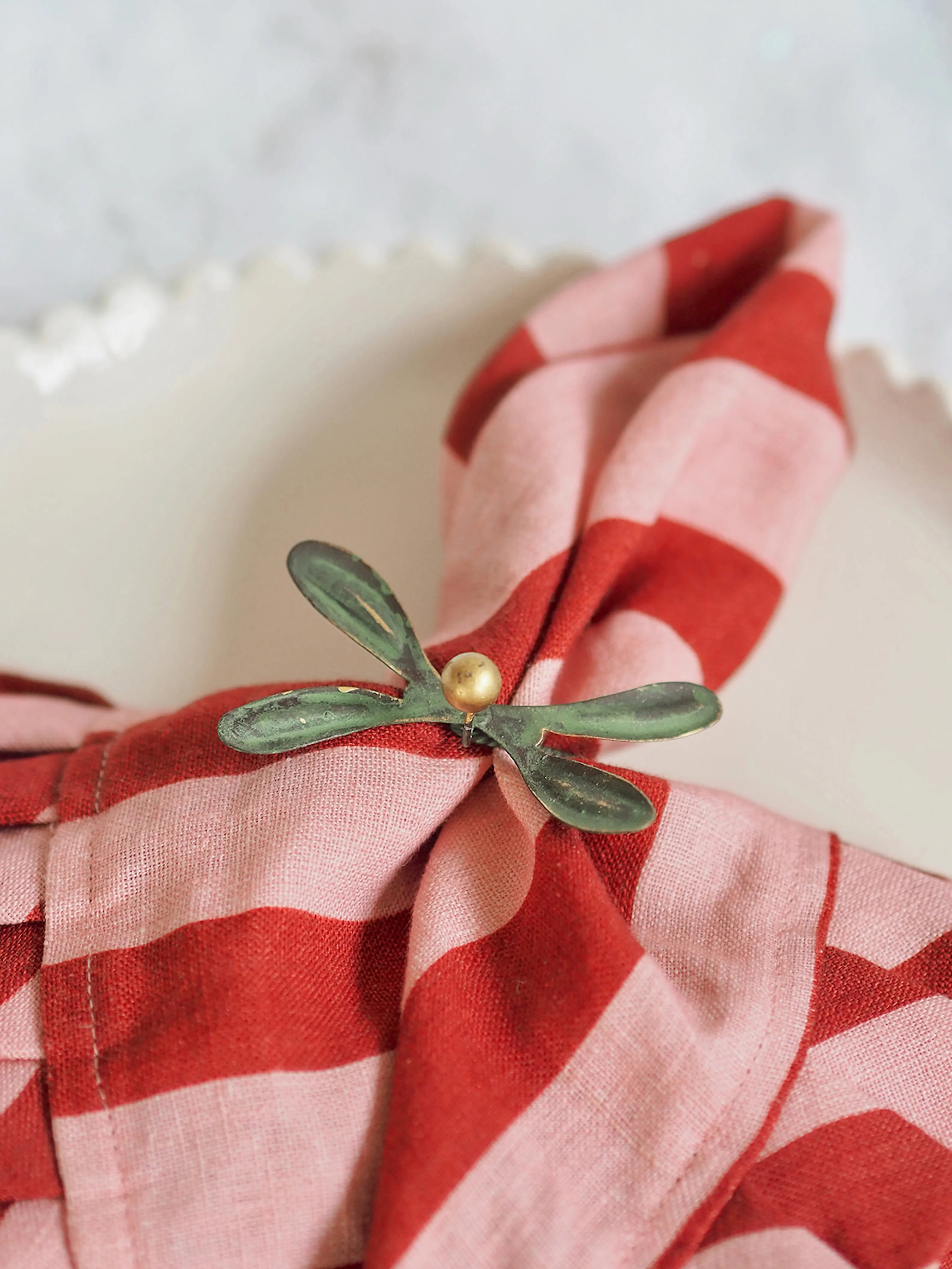 Red & Pink Stripe Ruffle Linen Napkin