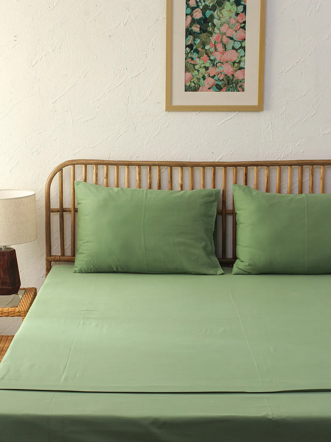 Shobhanjan Green Fitted Sheet with Pillow Cover