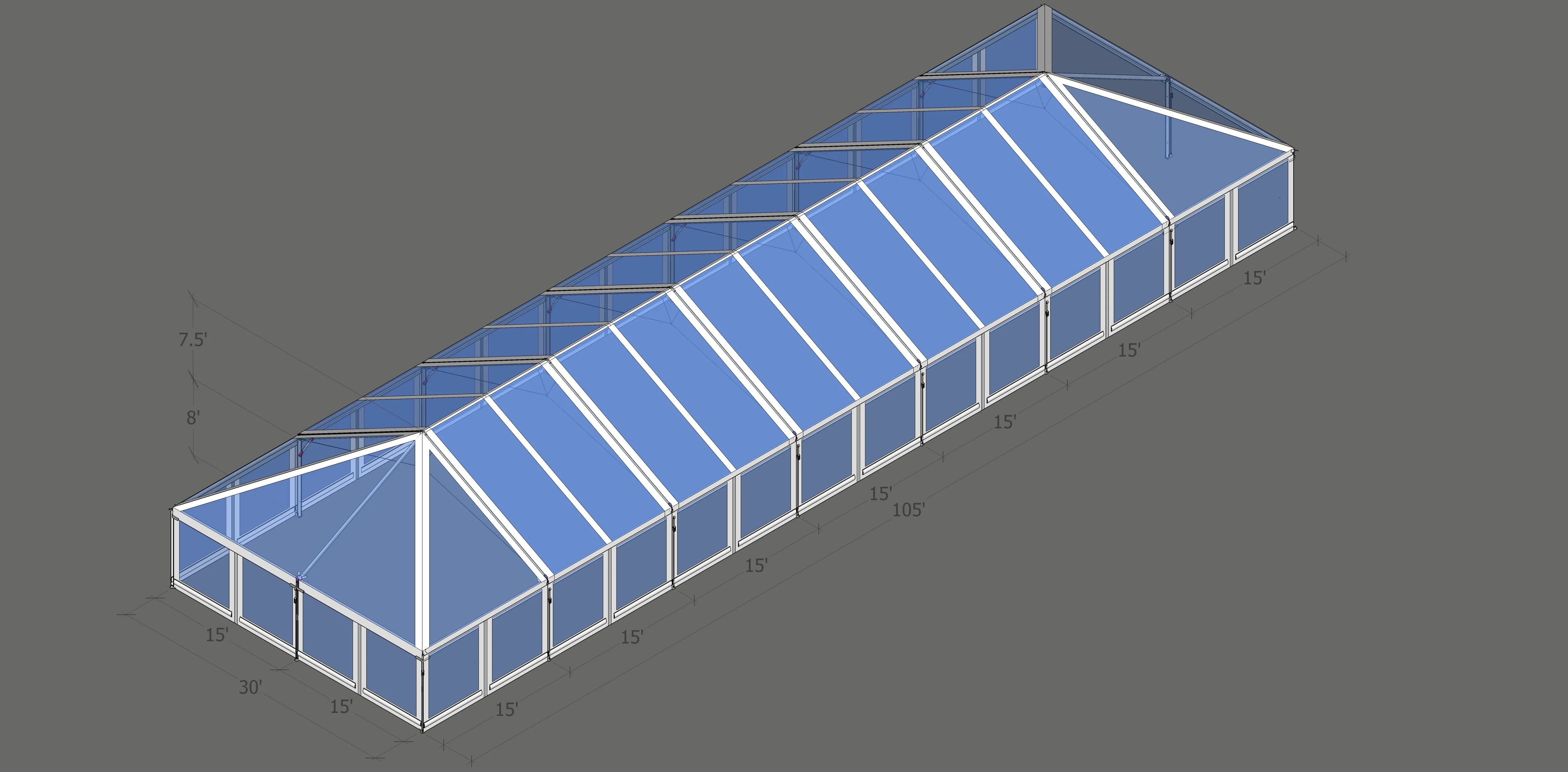 Turbotrack Tent, 30' x 105' Clear Top & Walls