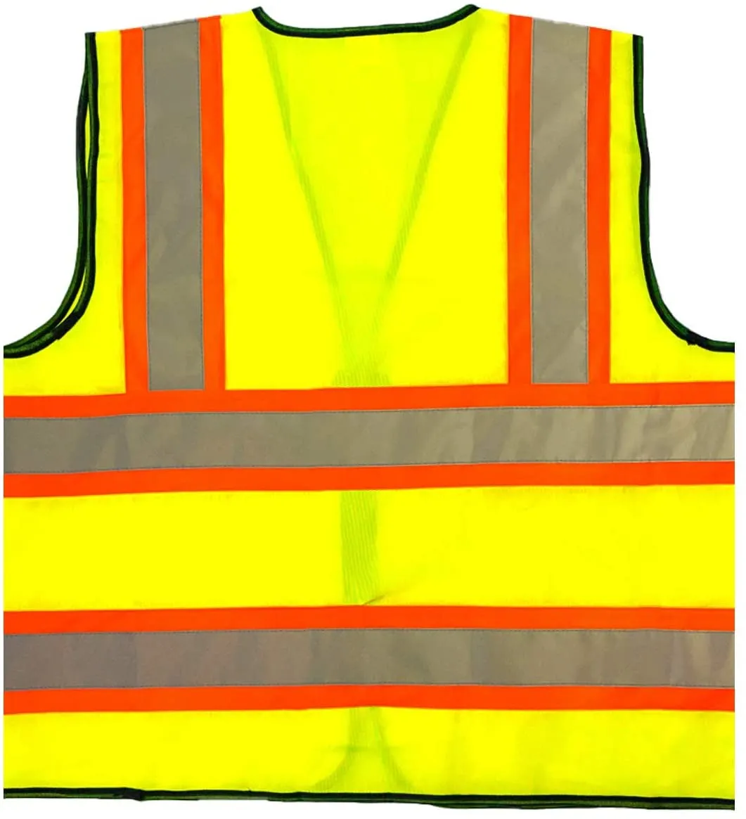 Zippered Contrast Reflective Safety Vest, Enhanced Visibility, Yellow