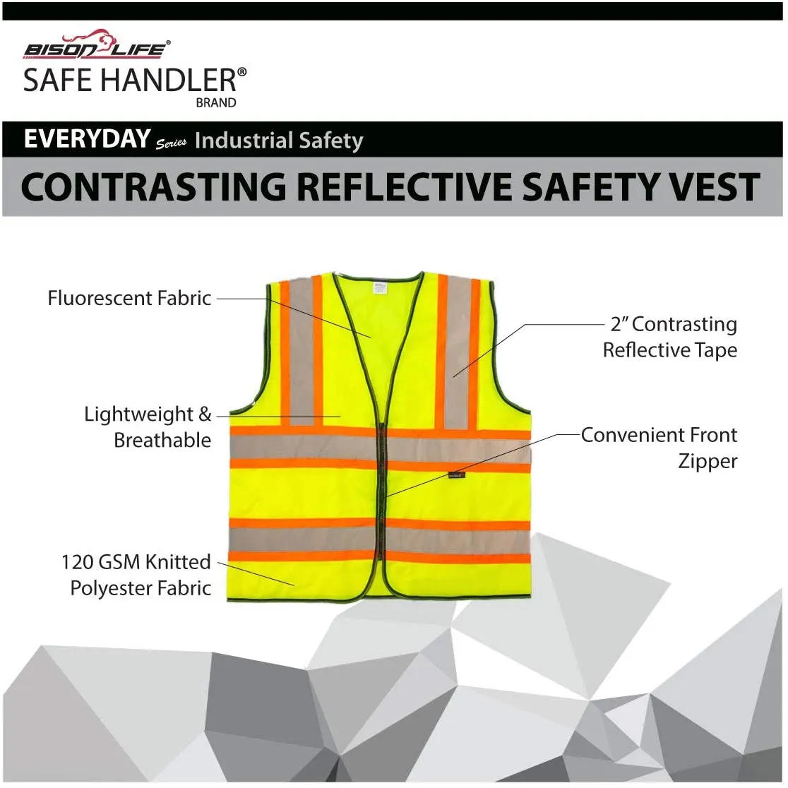 Zippered Contrast Reflective Safety Vest, Enhanced Visibility, Yellow