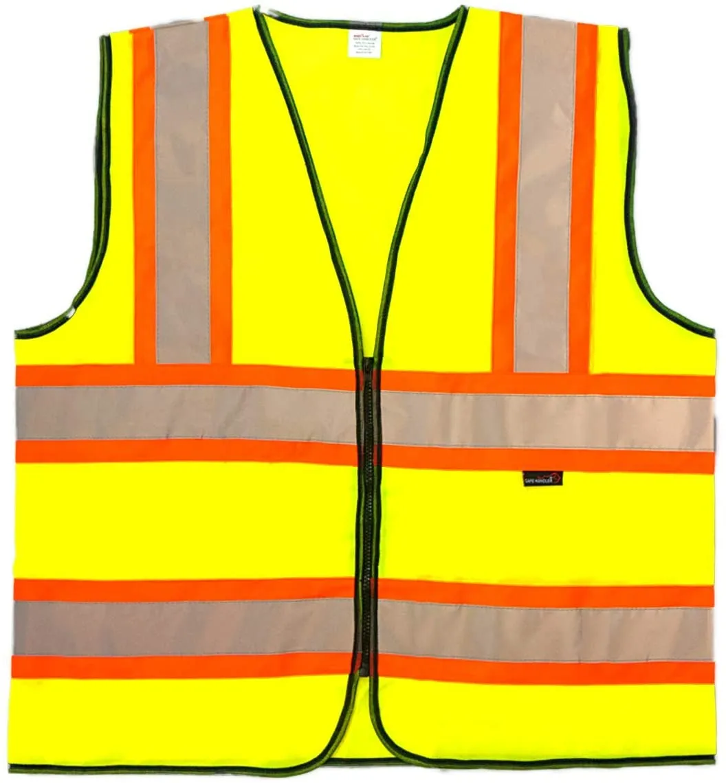 Zippered Contrast Reflective Safety Vest, Enhanced Visibility, Yellow