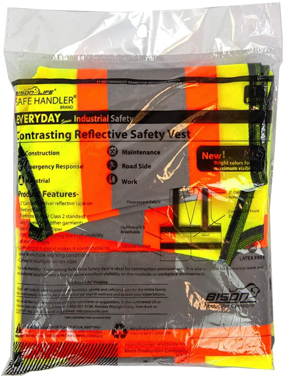 Zippered Contrast Reflective Safety Vest, Enhanced Visibility, Yellow